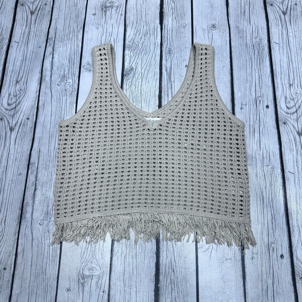 Vestique Crop Crochet Fringe Sweater Size Small